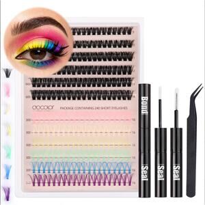 Rainbow Fake Eyelashes Lash Extension Kit 240PCS Colored & Black Reusable